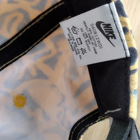 Vintage Nike Leaf Print Adjustable Hat Cap Blue Yellow AOP 80s 90s Rare